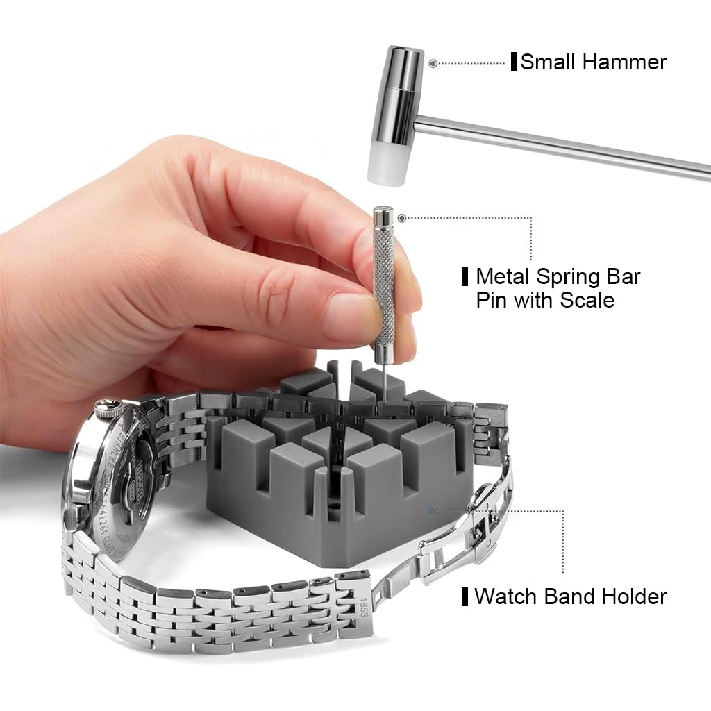 Serplex Watch Repair Kit 24 in 1 for Wrist Watch Maintenance with Spring Bar Tool and Case Opener | Includes Link Remover Hammer and Storage Bag