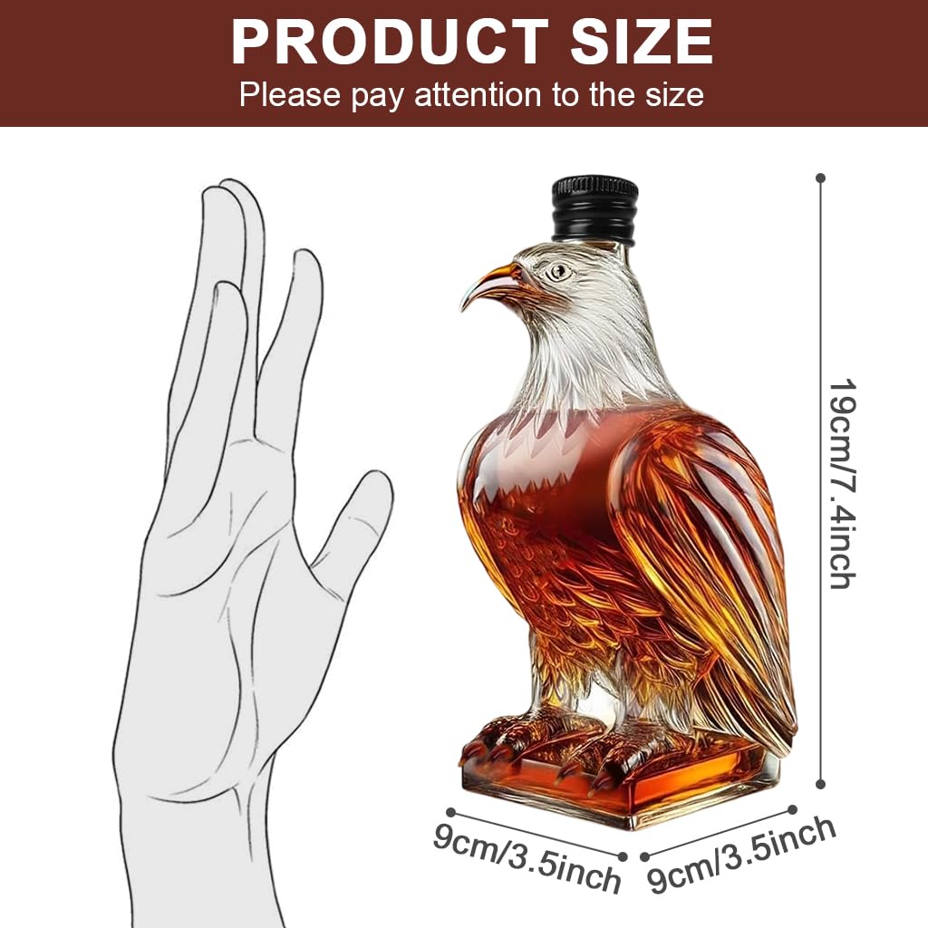 Supvox Eagle Shaped Whiskey Bottle 350ml for Bar Display with Cap and Borosilicate Glass | Elegant Gift Flask