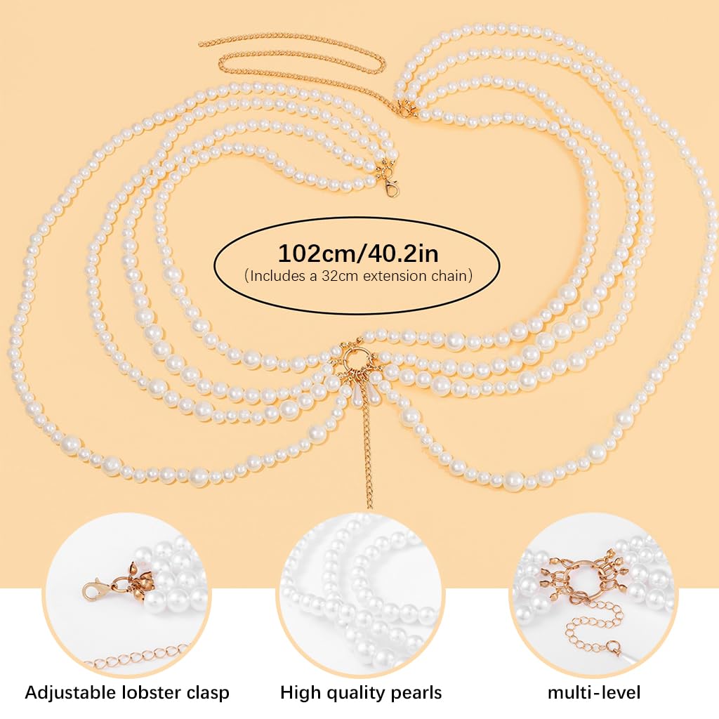 Venzina® Pearl Waist Chain for Women, Multi Layer Beaded Waist Chains for Women, Tassel Big Pearls Waist Belt, Fashion Ladies Hip Belly Body Chain Belt for Dress, Sweater, Beach Wear, Wedding