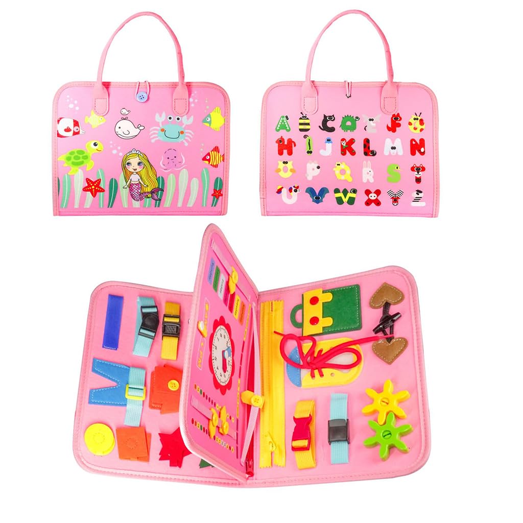 ZIBUYU Montessori Busy Board Toy for Toddlers with 25 Activities and Soft Felt Design | Travel Learning Gift