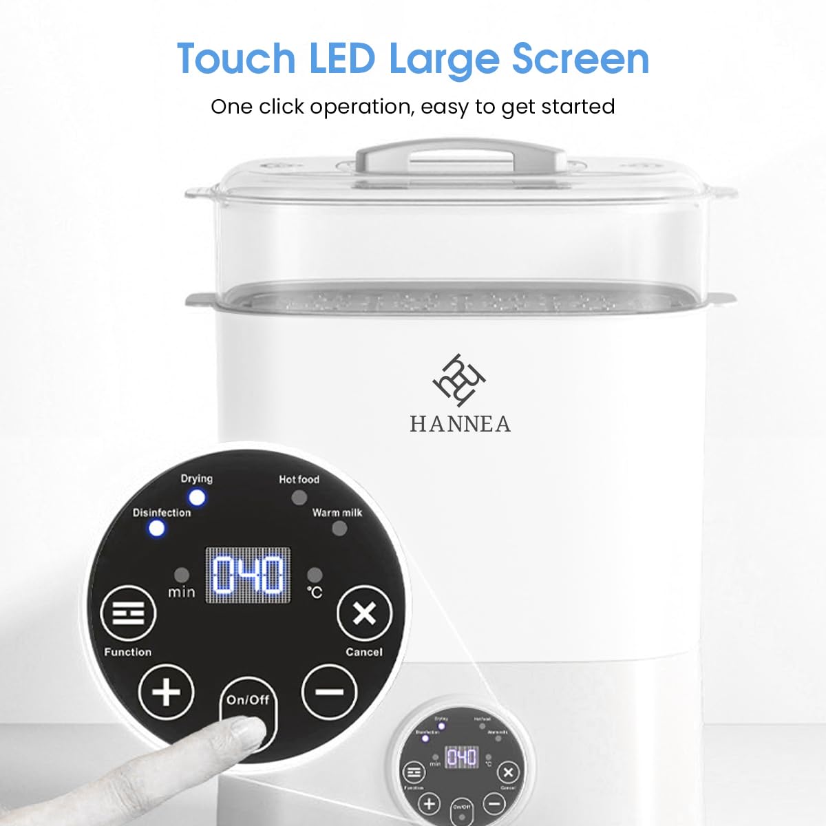 HANNEA Baby Bottle Sterilizer with LED Screen and 360° Hot Wind Drying | Fits 6 Bottles