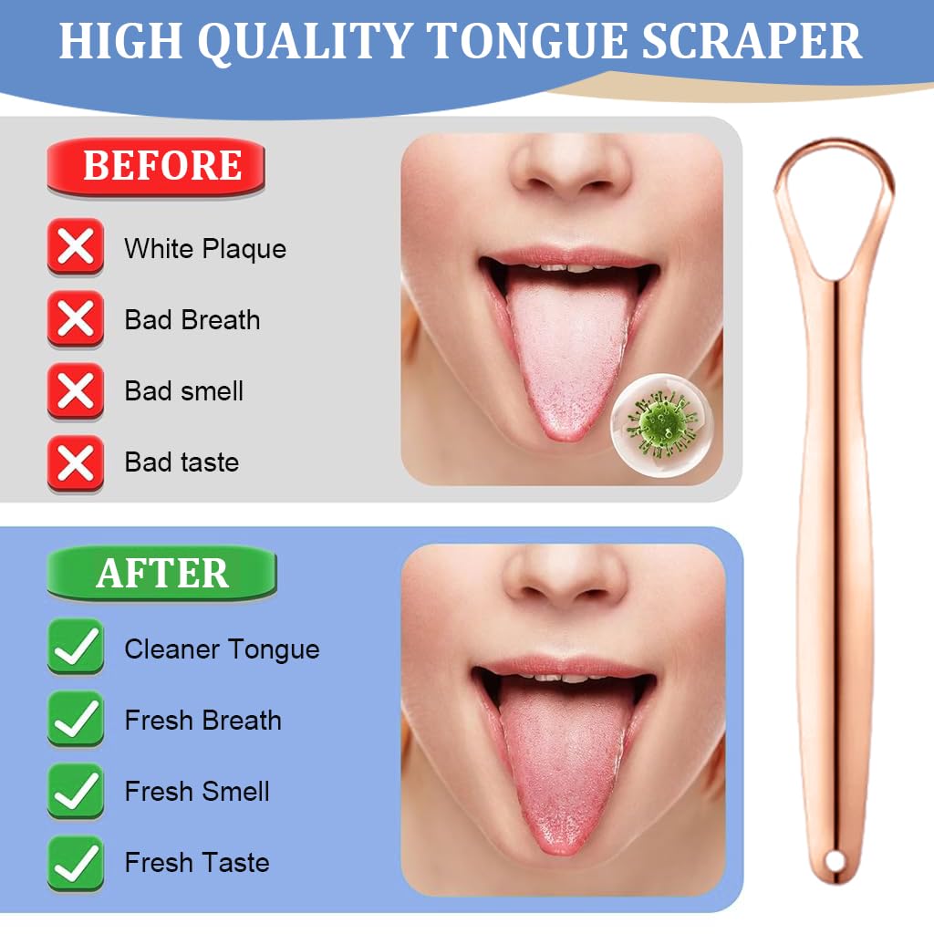 HANNEA Tongue Scraper 3 Pack with Travel Case and Stainless Steel Design for Adults and Kids