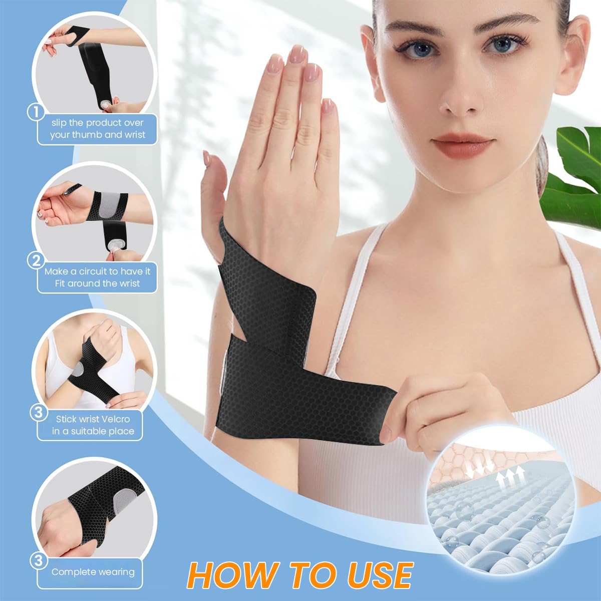 HANNEA® Ultra Thin Wrist Brace, Breathable Wrist Band Adjustable velcro straps for Wrist Wraps, Stabilizer for Tendonitis, Arthrits Pain Relieving, Black