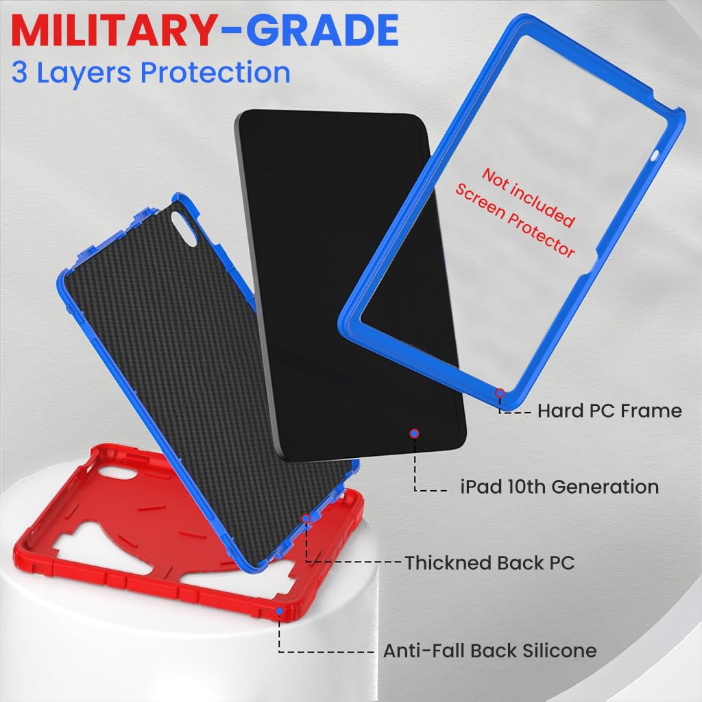 ZORBES iPad Case for 10th Gen 10.9 in and 11th Gen with Kickstand and Carrier Strap | Dual Layer Silicone PP Cover
