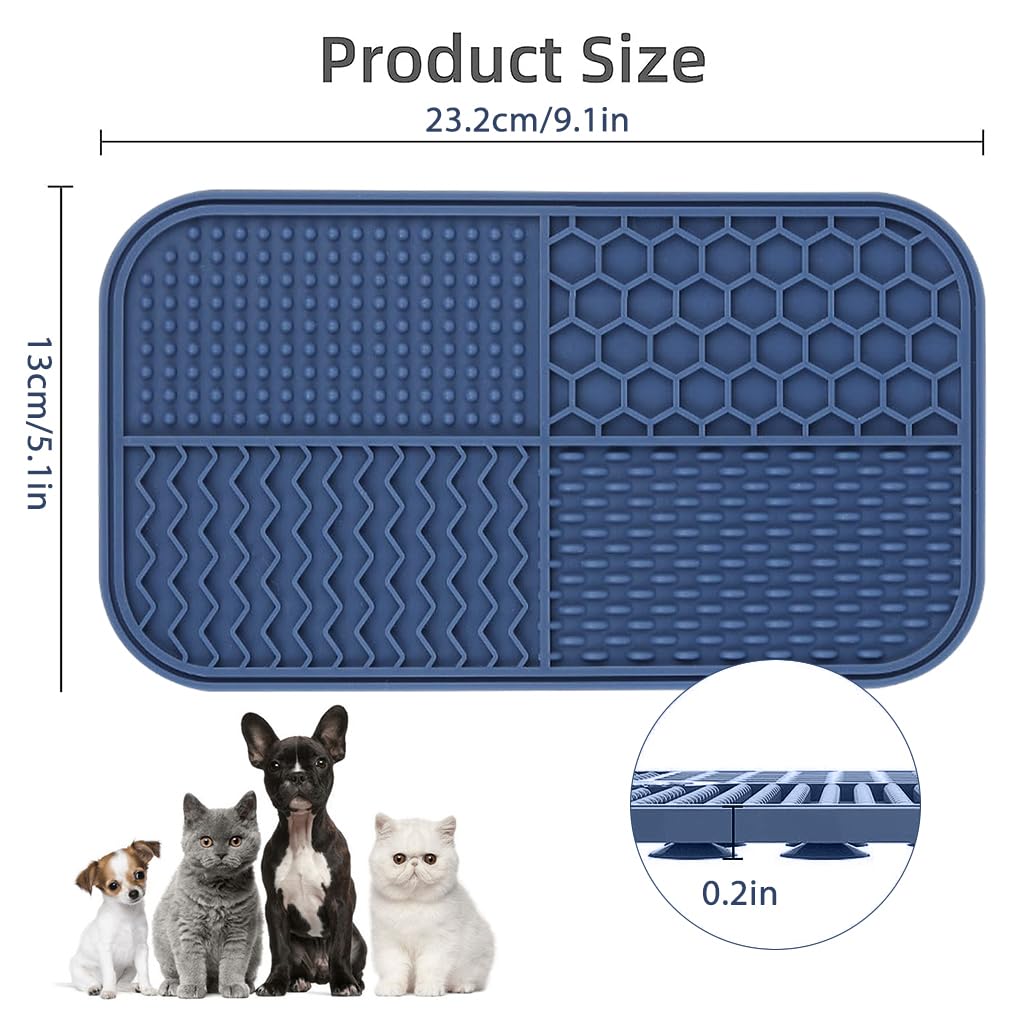 Qpets® Lick Pad for Dog Cat, Food-Grade Silicone Dog Food Mat Slow Feeding Mat for Wet Food, Peanut Butter, Rectangular Lick Pad with 4 Patterns, Perfect Use During Training, Bathing, Grooming