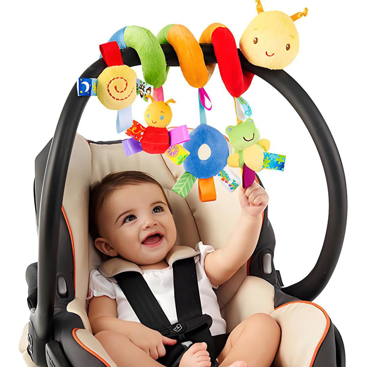 Snowie Soft Stroller Toy for Pram and Car Seat with Mirror and Sensory Spiral | Multicolor Baby Activity Toy