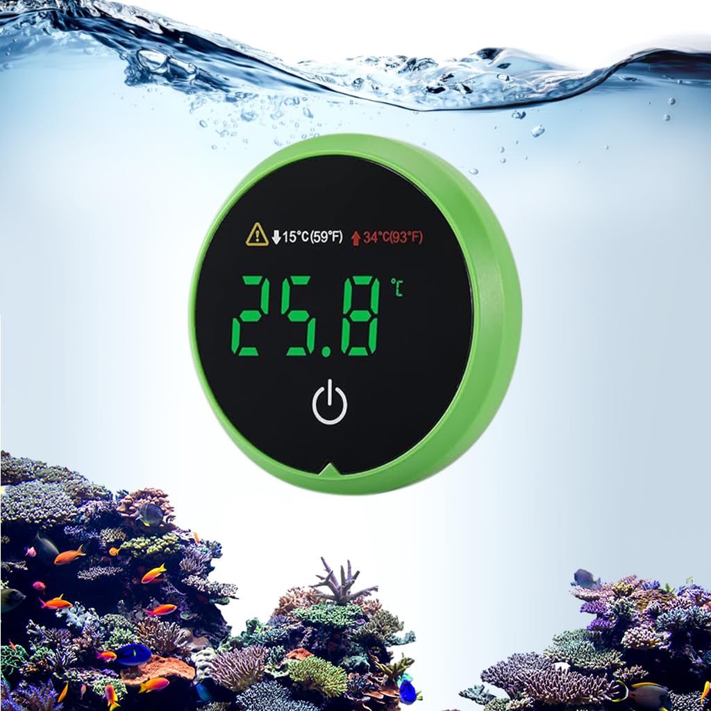 Qpets® Digital Aquarium Thermometer, Precision LED Aquarium Thermometer, Self Adhesive Aquarium Digital Thermometer for Tropical Fish Tanks, 15°C/34°C - High/Low Temperature Alarm