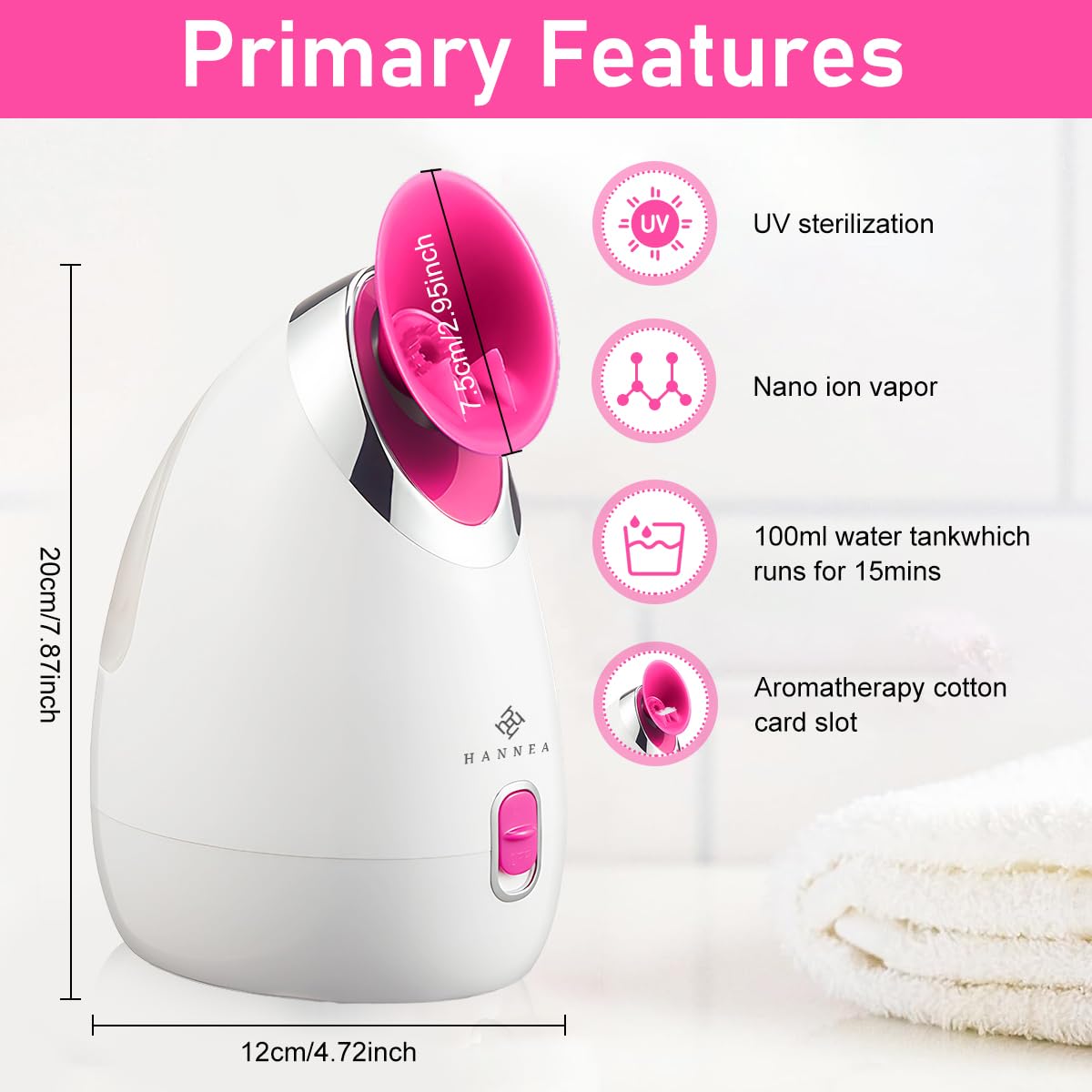 HANNEA® Steamer for Cold & Cough, Vapourizer & Steamer for Face steam, Facial Steamer With Nano Ionic HotSteaming Technology, Fast Mist in 30sec, Aromatherapy Spa Humidifier for Deep Skin Hydration