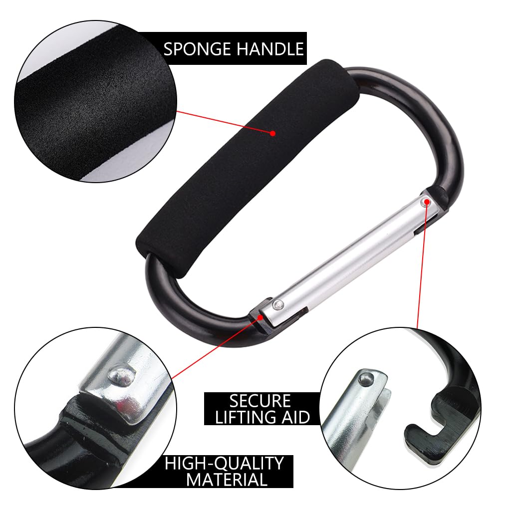 SNOWIE SOFT® Baby Stroller Hooks for Diaper Bags, Mommy Hook Stroller Clips Accessories Large Carabiner Hook Clips, Multipurpose Carabiner for Bag Lifting, Labor Saving Stroller Attachment, 5.5