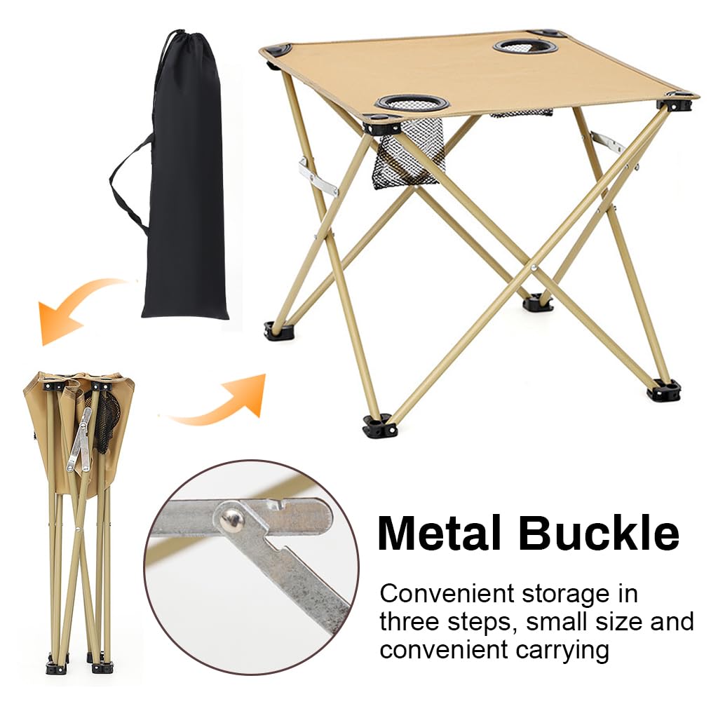 PROBEROS Folding Camping Table for Outdoor Picnic and Beach with 2 Cup Holders and Waterproof Oxford Cloth Top 18.8 in | Lightweight Portable Design