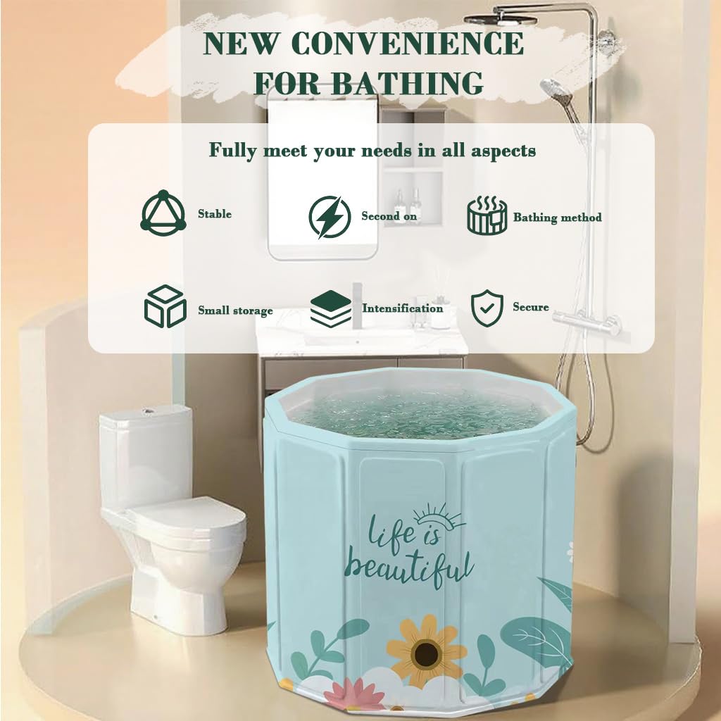 HASTHIP Portable Bathtub for Adults with 27 in Depth and Foldable Multi Panel Design | PVC Ice Bath for Home Spa