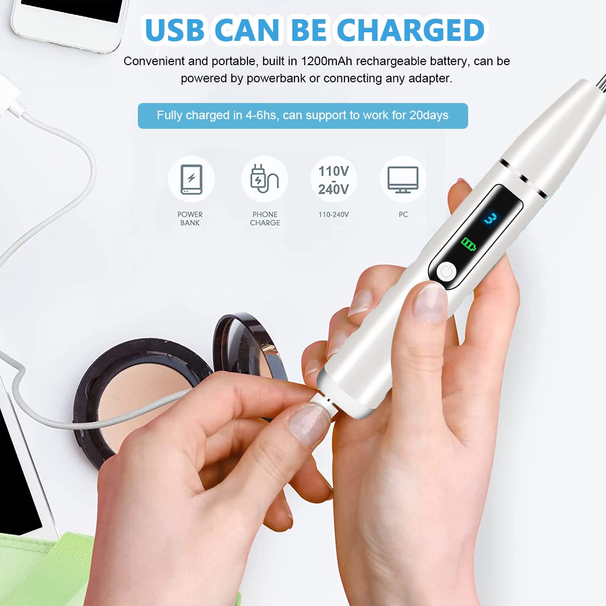 HANNEA Teeth Whitening Kit for Tartar Removal with LED Light and 4 Heads | USB Rechargeable