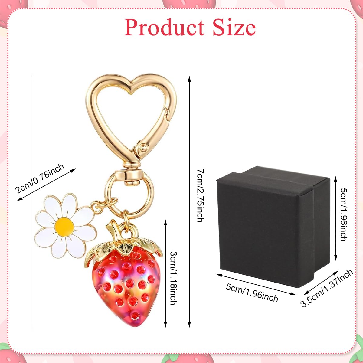 PALAY Strawberry Bag Charms Keychain for Handbags with Heart Carabiner and Flower Accent | 2 Pcs Gift Set for Women and Girls