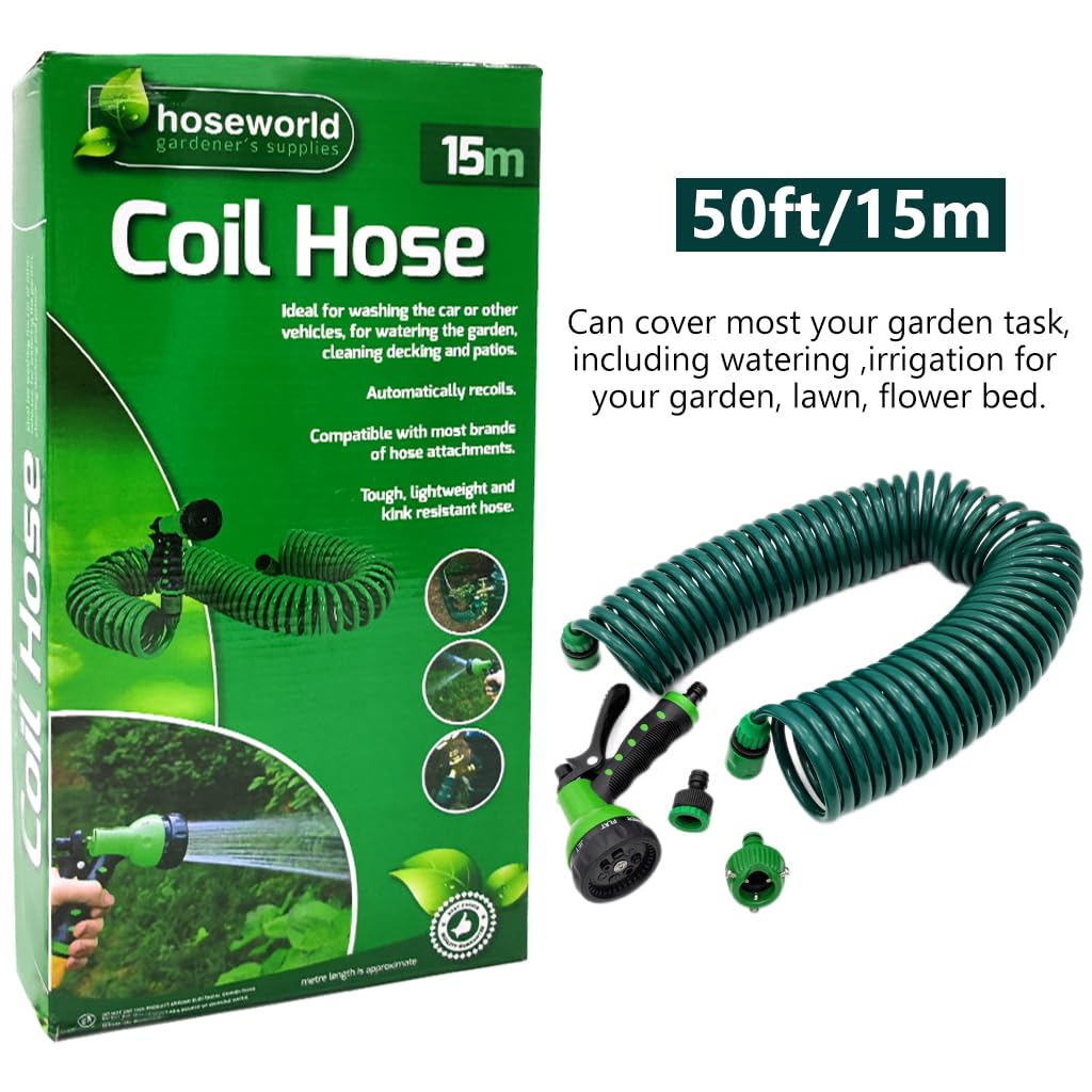 HASTHIP® 50ft/15m Garden Hose Pipe with 7 Function Sprayer Gun, Expandable EVA Lightweight Anti-Kink Flexible Water Hose with 3/8'' Quick Connector & Sprinkler for Home Garden Car Washing Pet Bathing