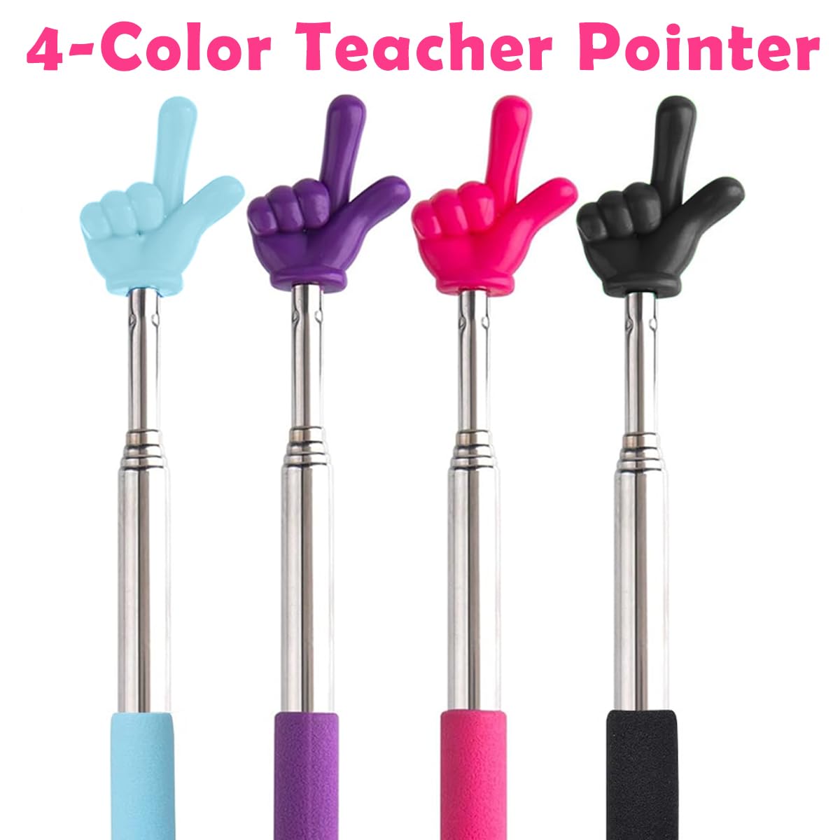 HASTHIP® 4Pcs Metal Teachers Pointer Sticks Colorful Creative Index  Finger 55cm Telescopic Pointers for Presentation Teachers'Pinter for White Board Home Schooling Pointers