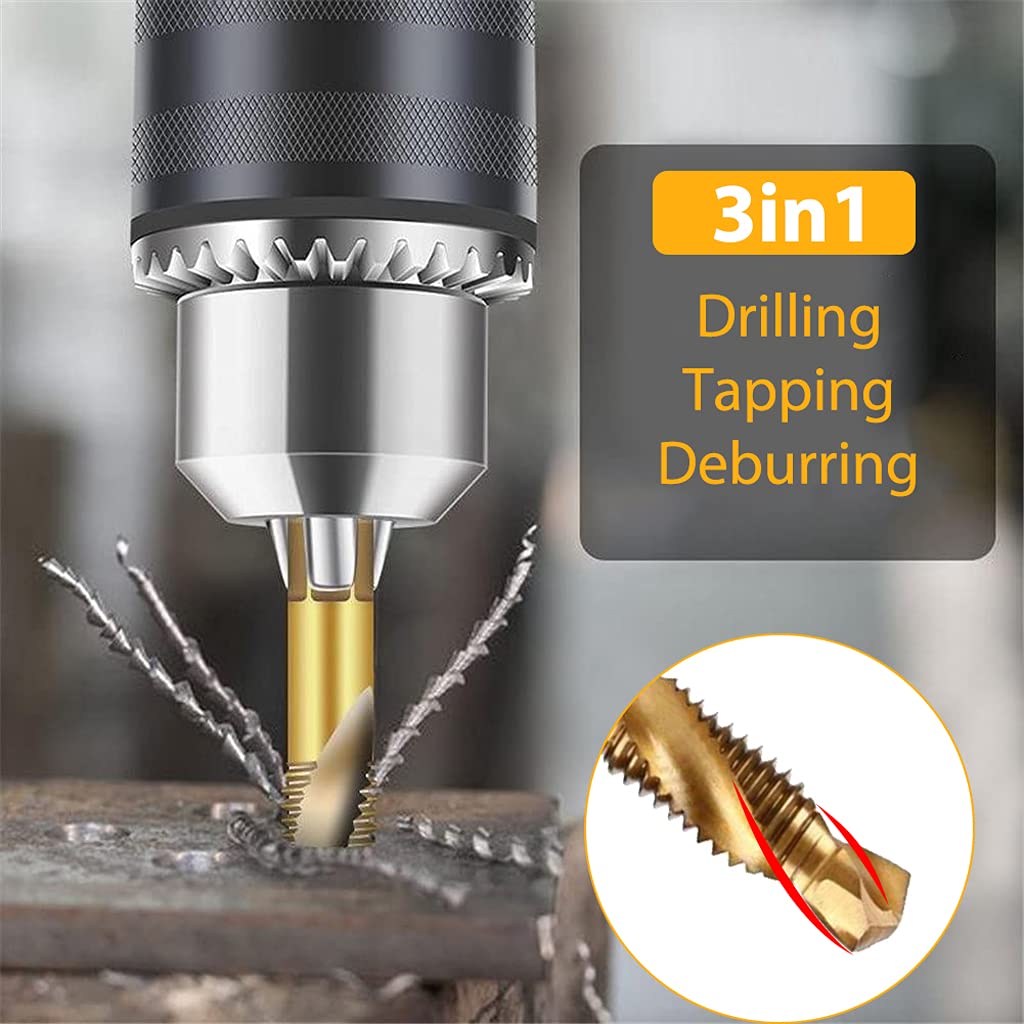 HASTHIP® 6 Pack Spiral Hex Shank Combination Drill Screw Tap Bit Set (M3-M10), Tap Drill Bits Threading Drill Bit Threading Bit Tool for Drilling, Tapping, Cutting on Soft Metal, Aluminum Plate