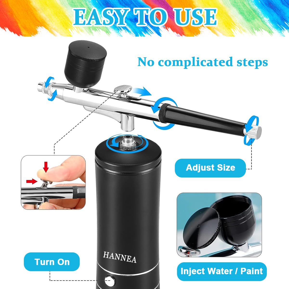 HANNEA Airbrush Kit for Makeup and Cake Decorating with 23–27 PSI Power | 0.3mm Nozzle and Ergonomic Handheld Design