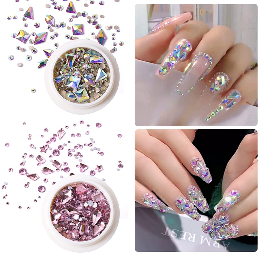 MAYCREATE Nail Art Rhinestones Kit for DIY Nails with 6 Boxes Crystals and Beads | Multi Shape Gems