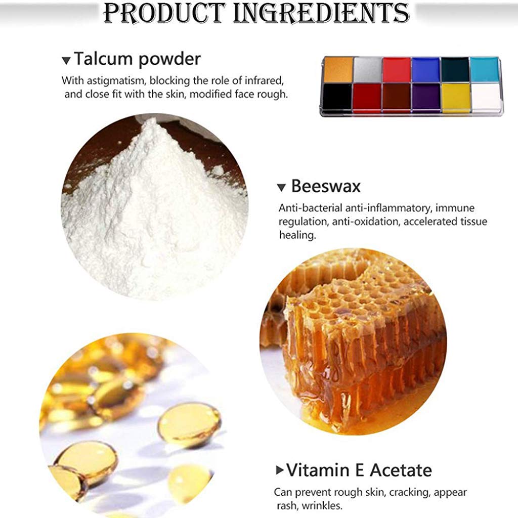 HASTHIP Face Body Paint Kit for Halloween and Cosplay with 12 Colors and 6 Brushes | Non Toxic Oil Based Makeup for Adults and Kids