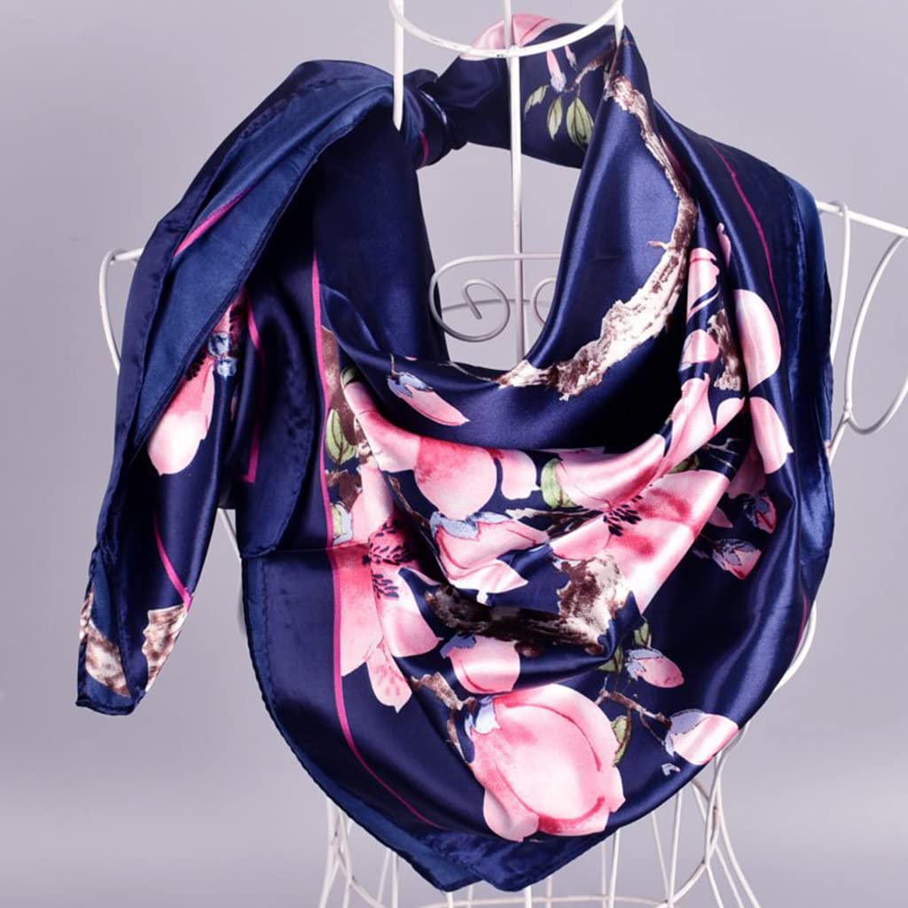 PALAY Scarf for Women 27x27 in Satin Square Wrap with Silk Like Polyester | Navy Headscarf