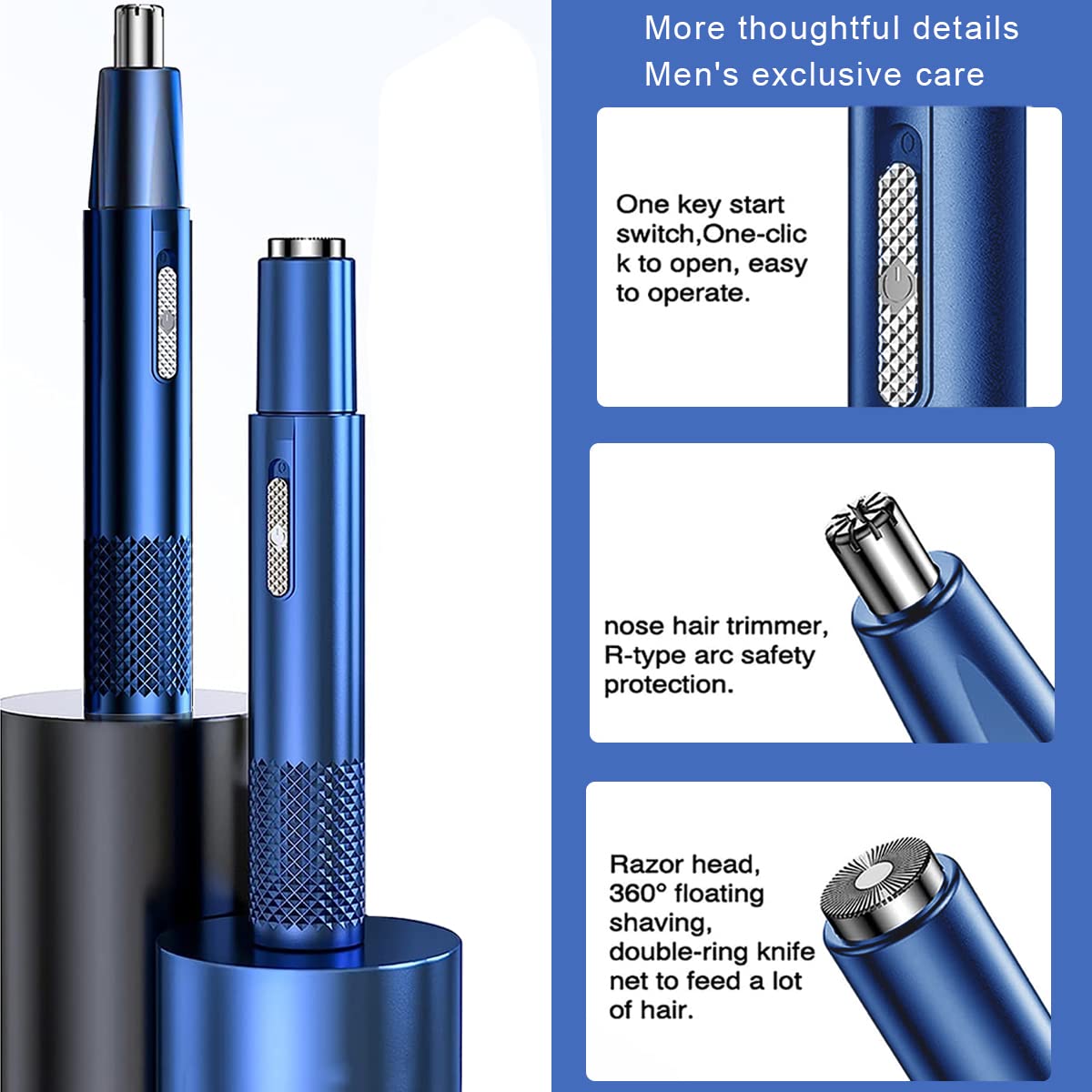 MAYCREATE Nose Hair Trimmer with 6000 RPM Motor and Dual Hole Vortex Cleaning | Blue IPX5 Grooming Kit