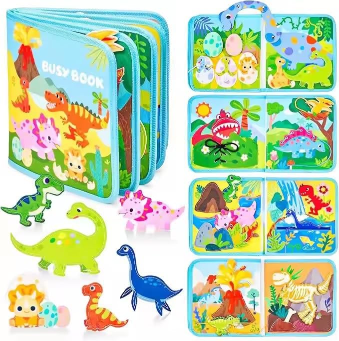 SNOWIE SOFT® Busy Board for 1 Year Old, Dinosaurs Quiet Busy Book for Toddlers 1-3