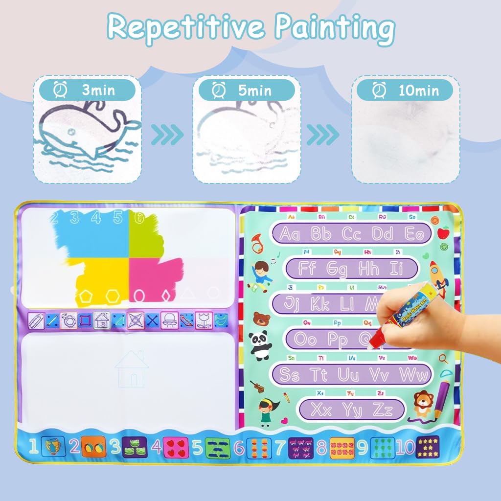 PATPAT Magic Water Doodle Mat for Kids 120x70cm with Dual Drawing Areas and Alphabet Practice | Reusable Mess Free Art Toy