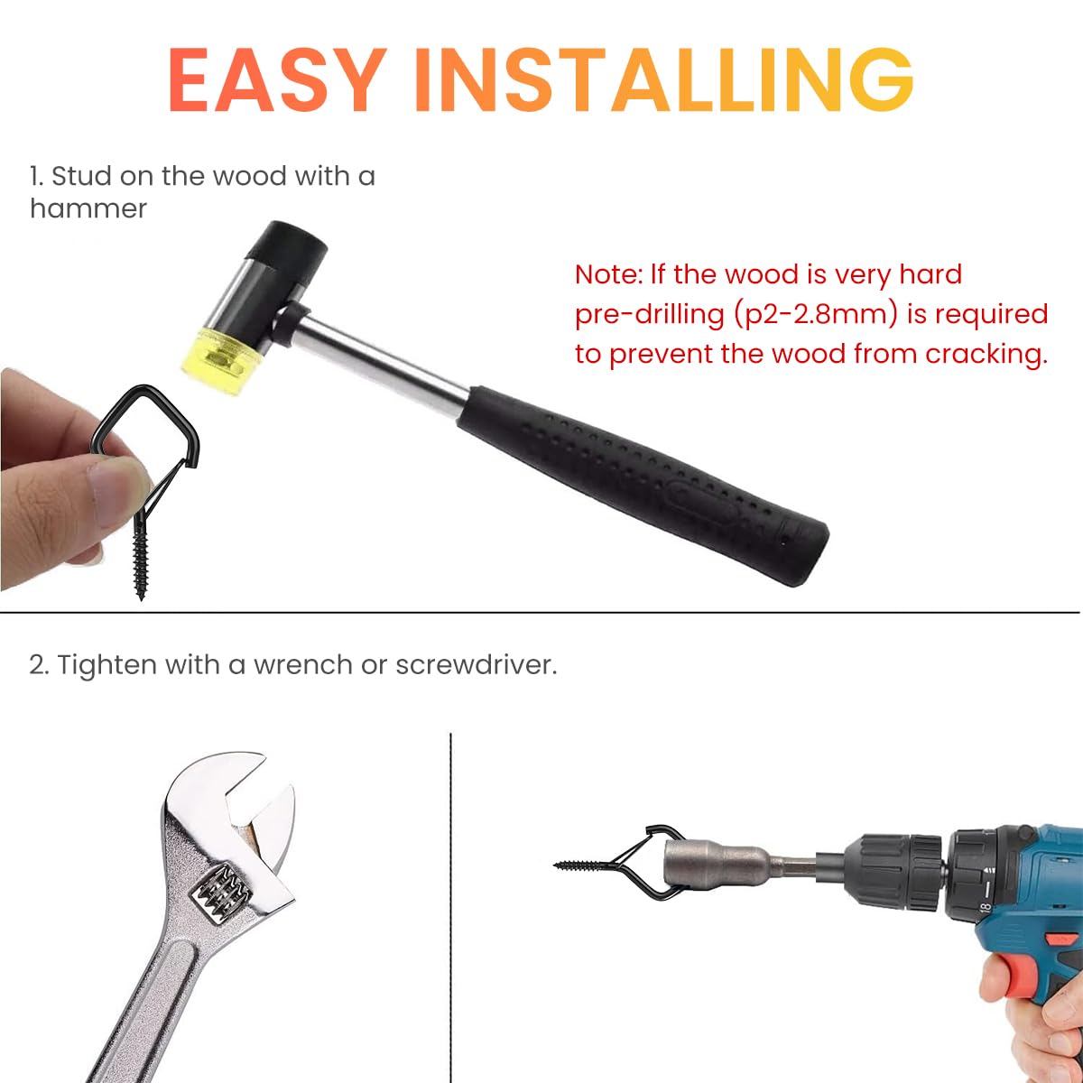 Serplex Screw in Hooks for Outdoor String Lights featuring Safety Buckle and Steel Build | 20PCS 40 lbs Capacity