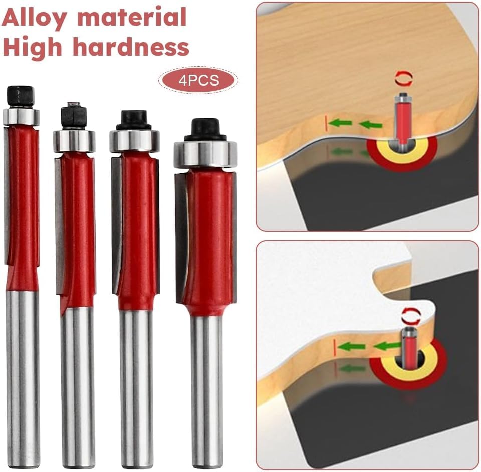 Serplex® 8PCS Flush Trim Router Bit Set Professional 1/4 Inch Shank Top Bearing Hard Alloy Cut Cutter for Woodworking Embedding Edging Milling