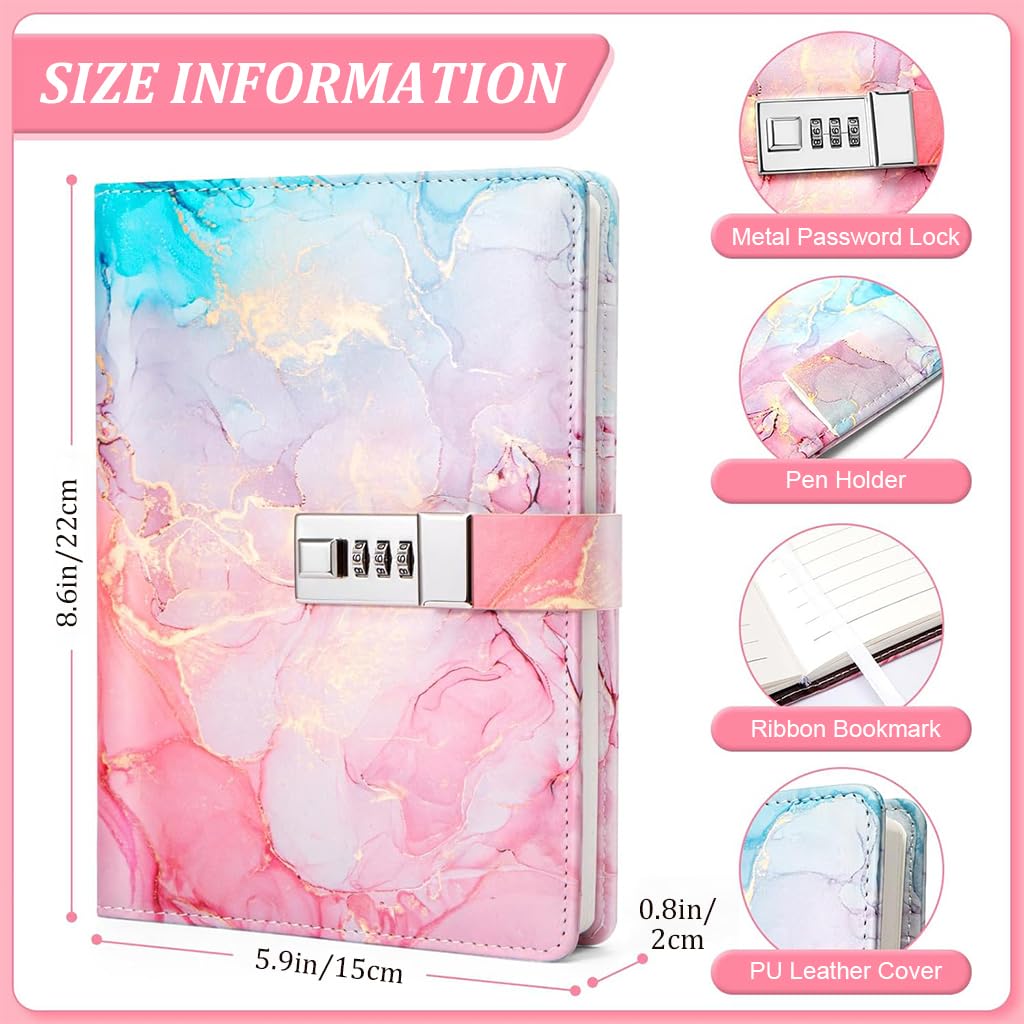 Climberty Diary With Lock for Girls featuring 3 Digit Password | Soft PU Leather A5 192 Pages