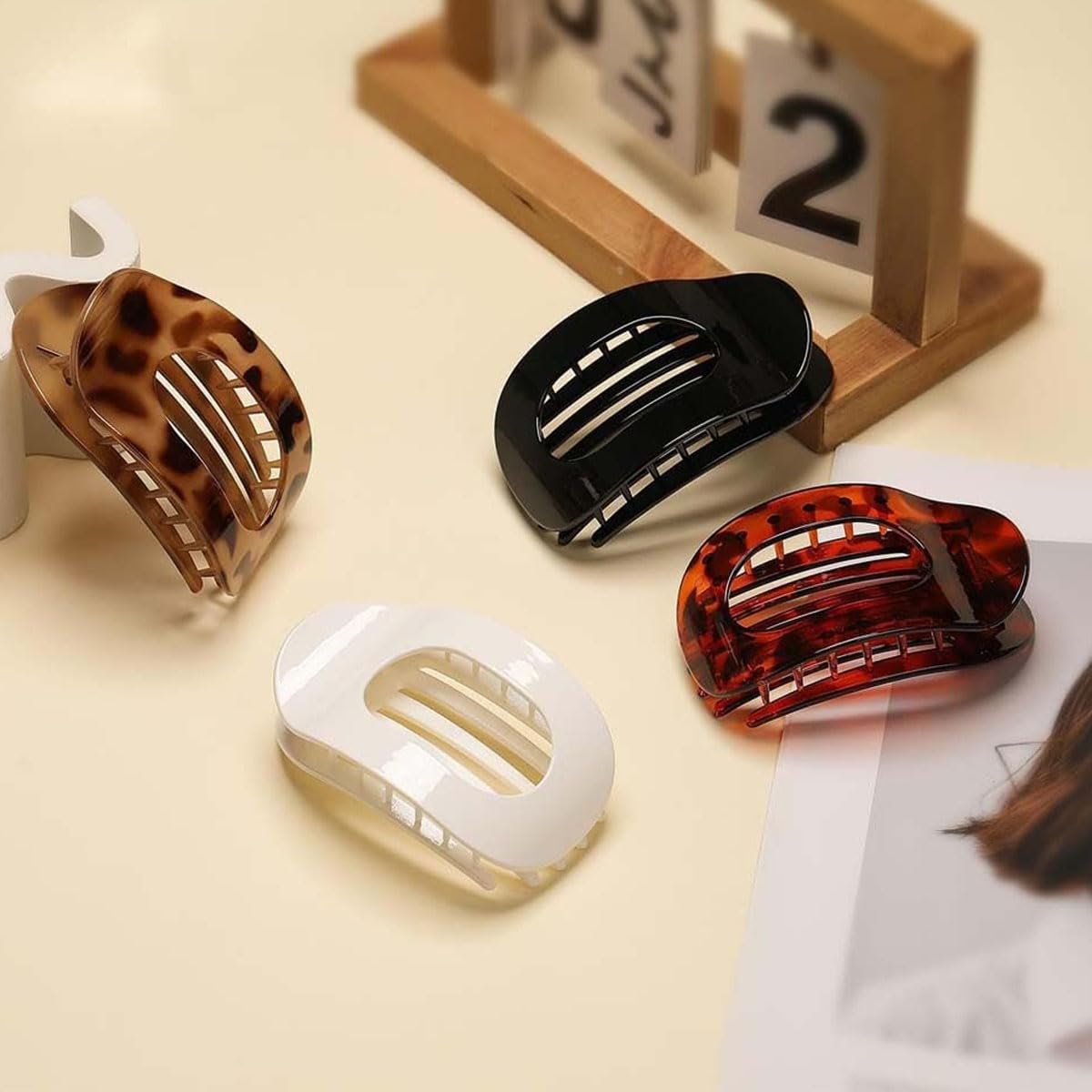 MAYCREATE Womens Hair Claw Clips for Half-Up Styles with Round Duckbill Design | 4Pcs Acrylic Set