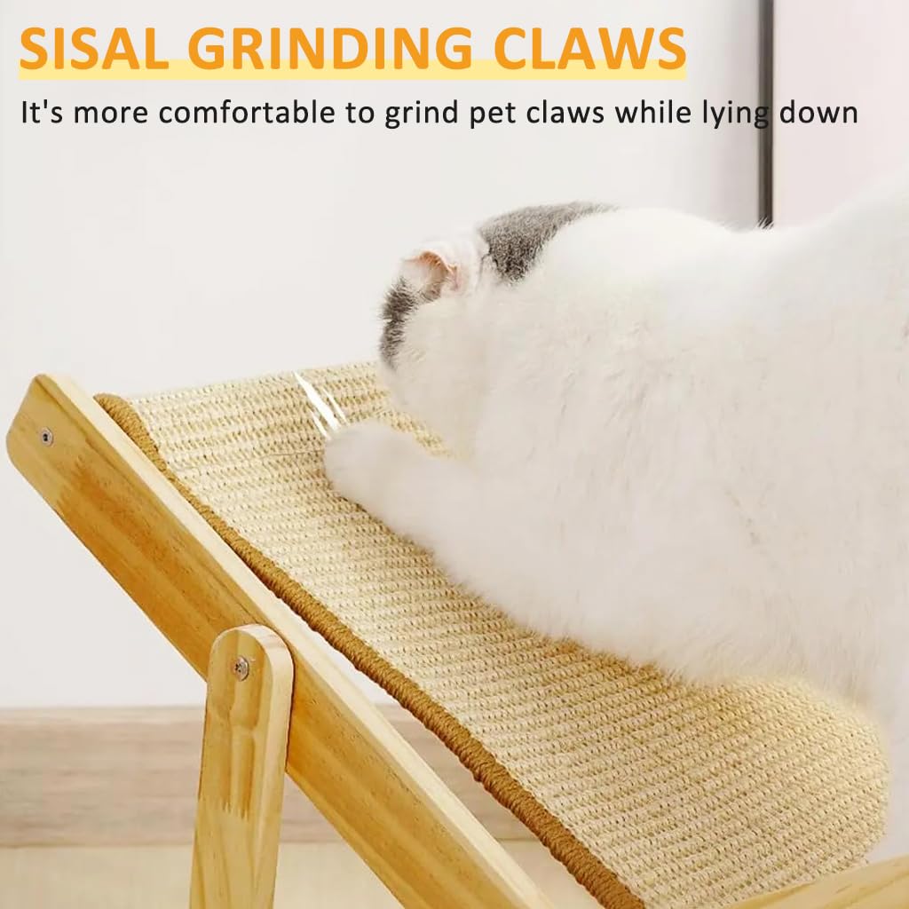 Qpets® Cat Bed Cat Scratcher Sisal Hemp 2 in 1 Cat Scratcher Bed Adjusatable Scratcher Chair Anti-Slip Cat Bed Durable Wooden Cat Scratcher Bed