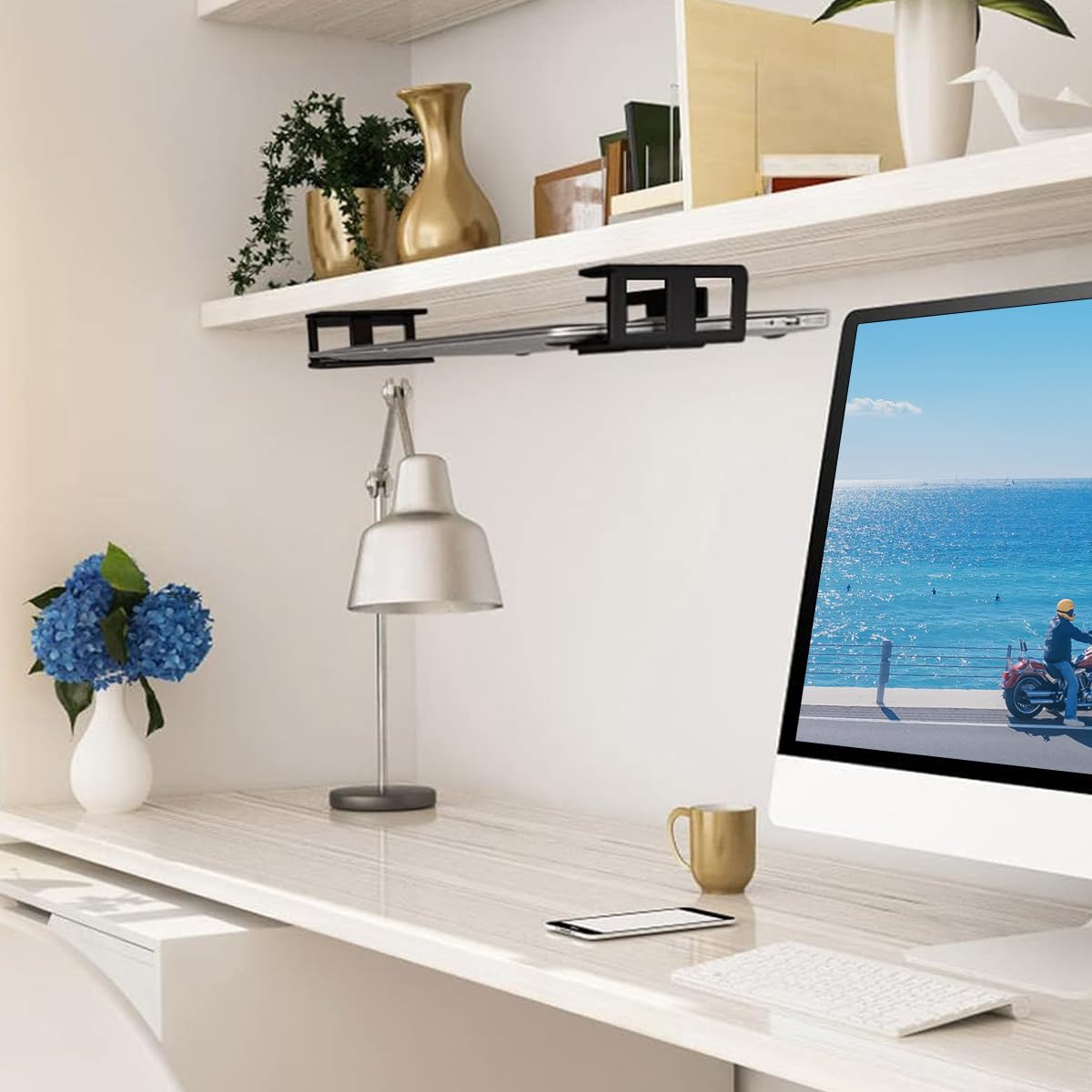 ZORBES Laptop Holder for Under Desk Storage with Screw Mount Metal Rack & Silicone Protection