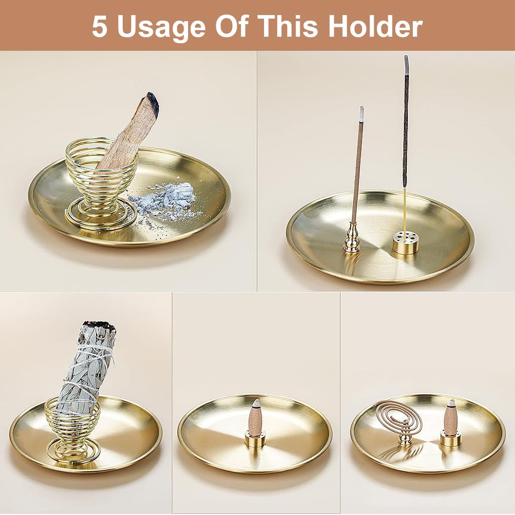HASTHIP Incense Stick Holder with 5.5 in Ash Catcher and 5 in 1 Brass Design for Home Decor | Yoga