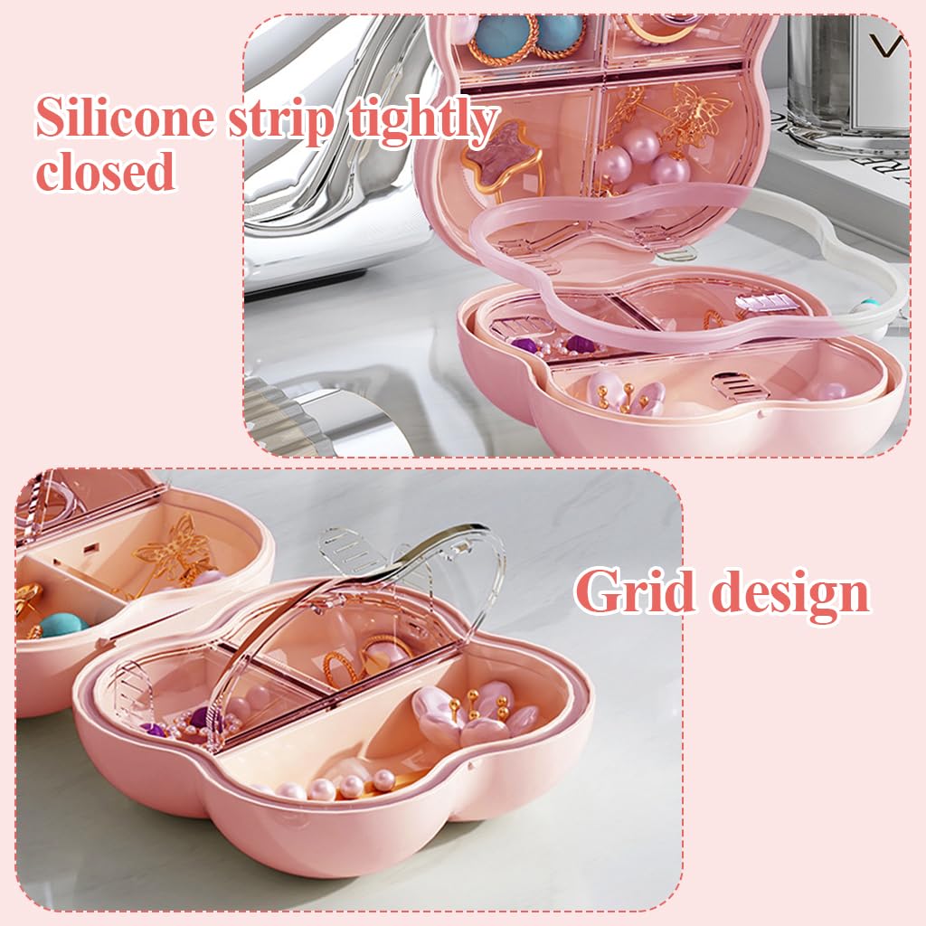 MAYCREATE Travel Jewelry Case for Women featuring 7 Compartments with 3 Layer Sealing | Pink Cloud Shaped Portable Organizer