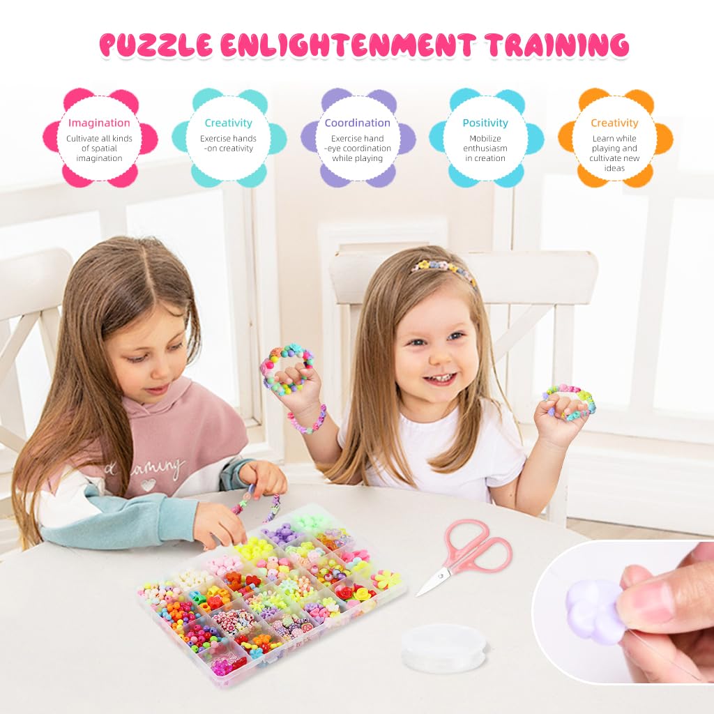 SANNIDHI Bracelet Making Kit for Kids Girls, 600pcs+ Cute Beads for Jewellery Making Kit, Color Acrylic Necklace Bracelet Beads Kit, 24 Grids Beads Set for Crafts DIY, Children's Day Gift