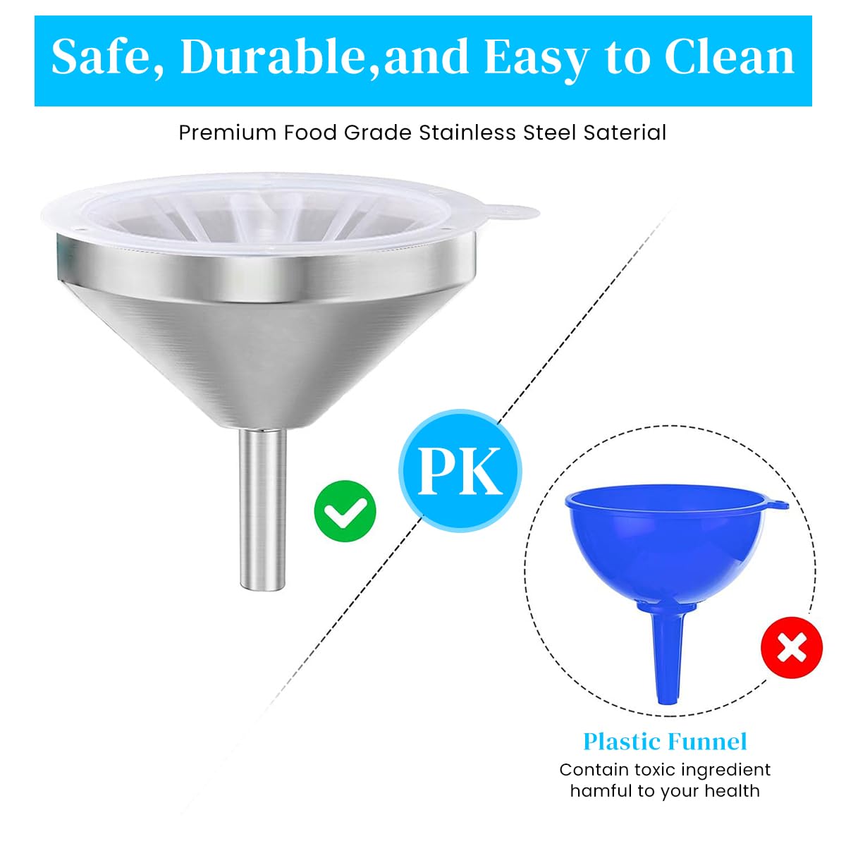 HASTHIP® Kitchen Funnel 5.12 Inches Stainless Steel Funnel with 100 Mesh Strainer Food Grade Stainless Steel Funnel for Oil, Homemade Drinks, Wines, DIY Craft Making