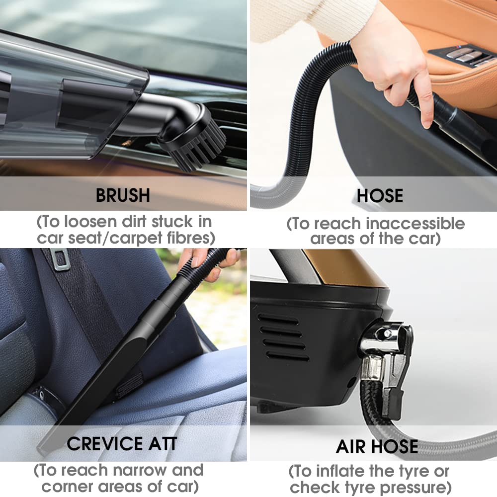 ZORBES Car Vacuum Cleaner for Car and Home with 6000PA Suction and Built‑in Air Compressor | LED Light and Washable HEPA Filter