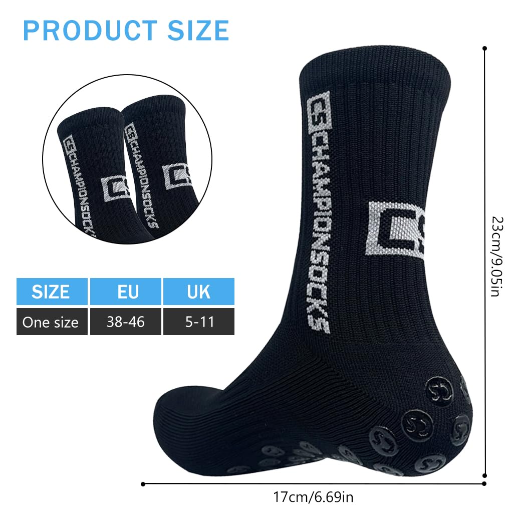 PROBEROS Football Socks for Men with Silicone Grip Dots and Pad Technology Black 3PCS