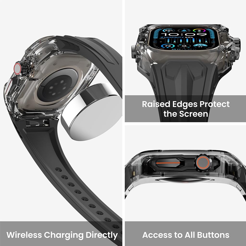 ZORBES® Smart Watch Band with Transparent Case Covers Fashion DIY Apple Watch Modification TPU Watch Band Adjustable Fashion Unisex Black Universal Watch Band for Apple Watch Ultra/Ultra 2 49mm