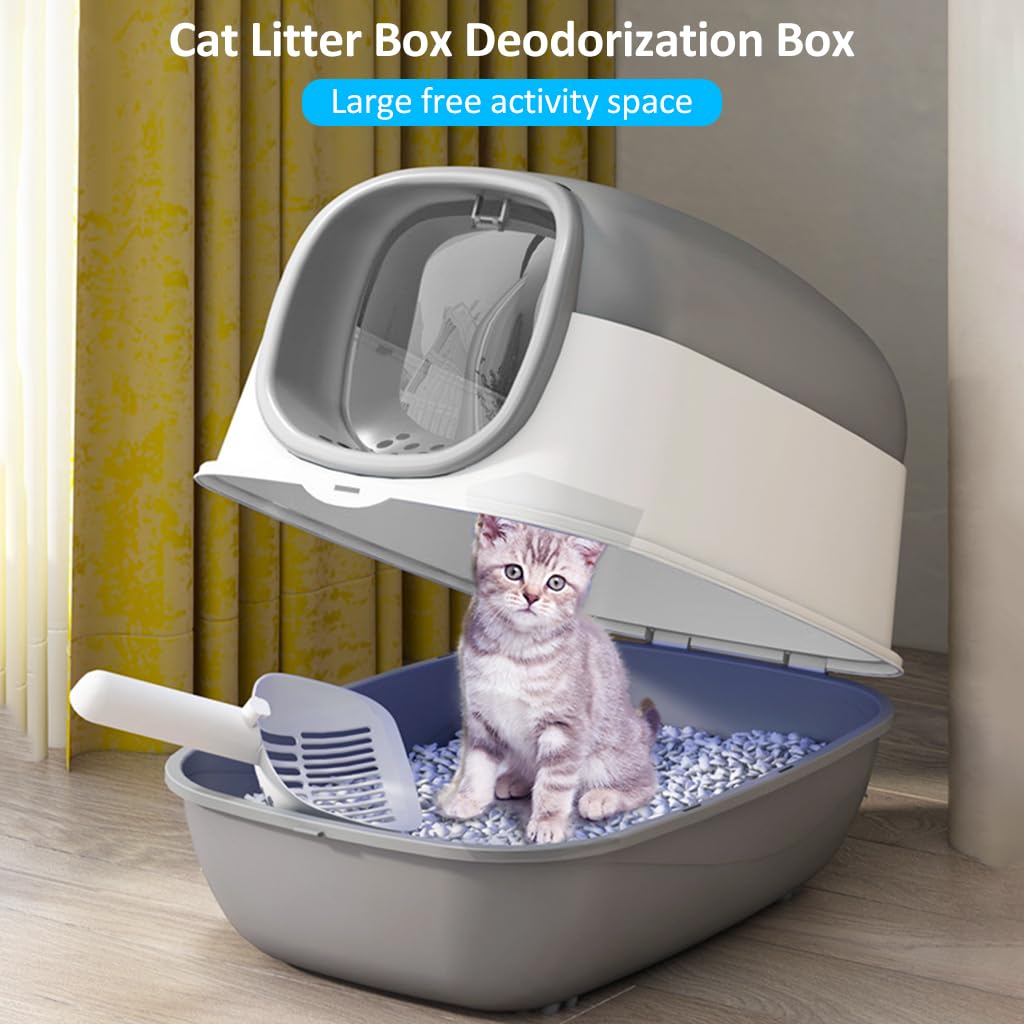 Qpets Cat Litter Box for Large Cats with 180 Degree Flip Lid and UV Sterilization Light | 40×56×40 cm Enclosed Design