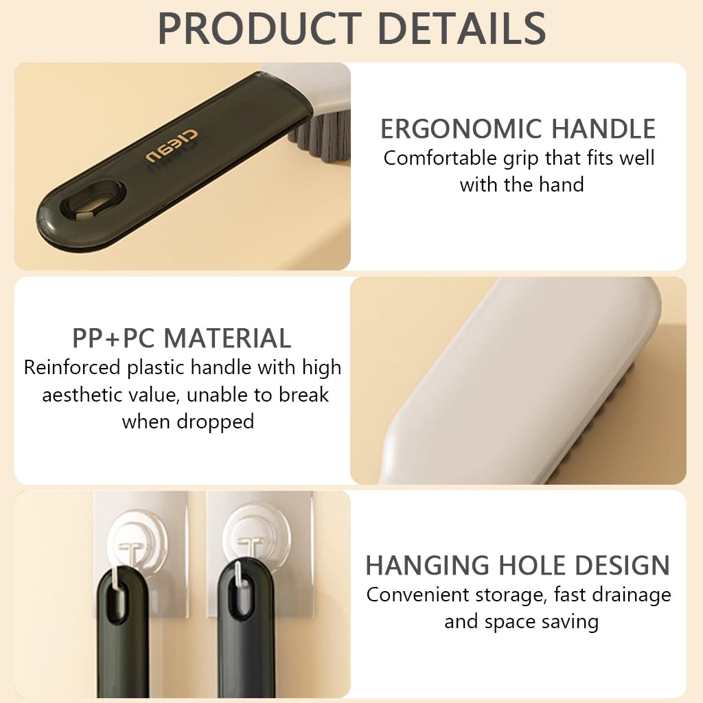 Supvox Clothes Cleaning Brush Set for Shoes and Laundry with Easy Grip ABS Handle | 2 Pack Grey