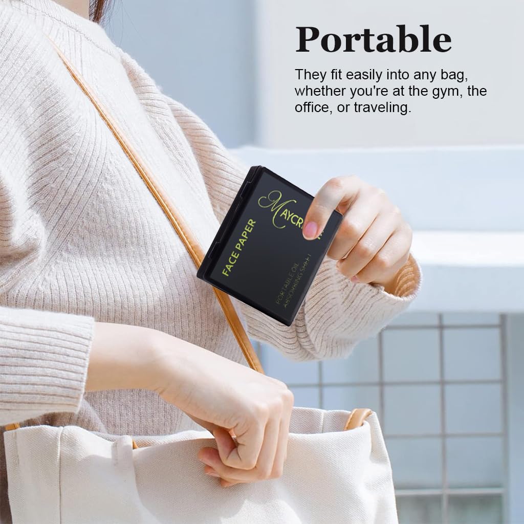 MAYCREATE Oil Blotting Paper for Oily Skin with Mirror and Puff 200 Pcs Natural Linen Sheets