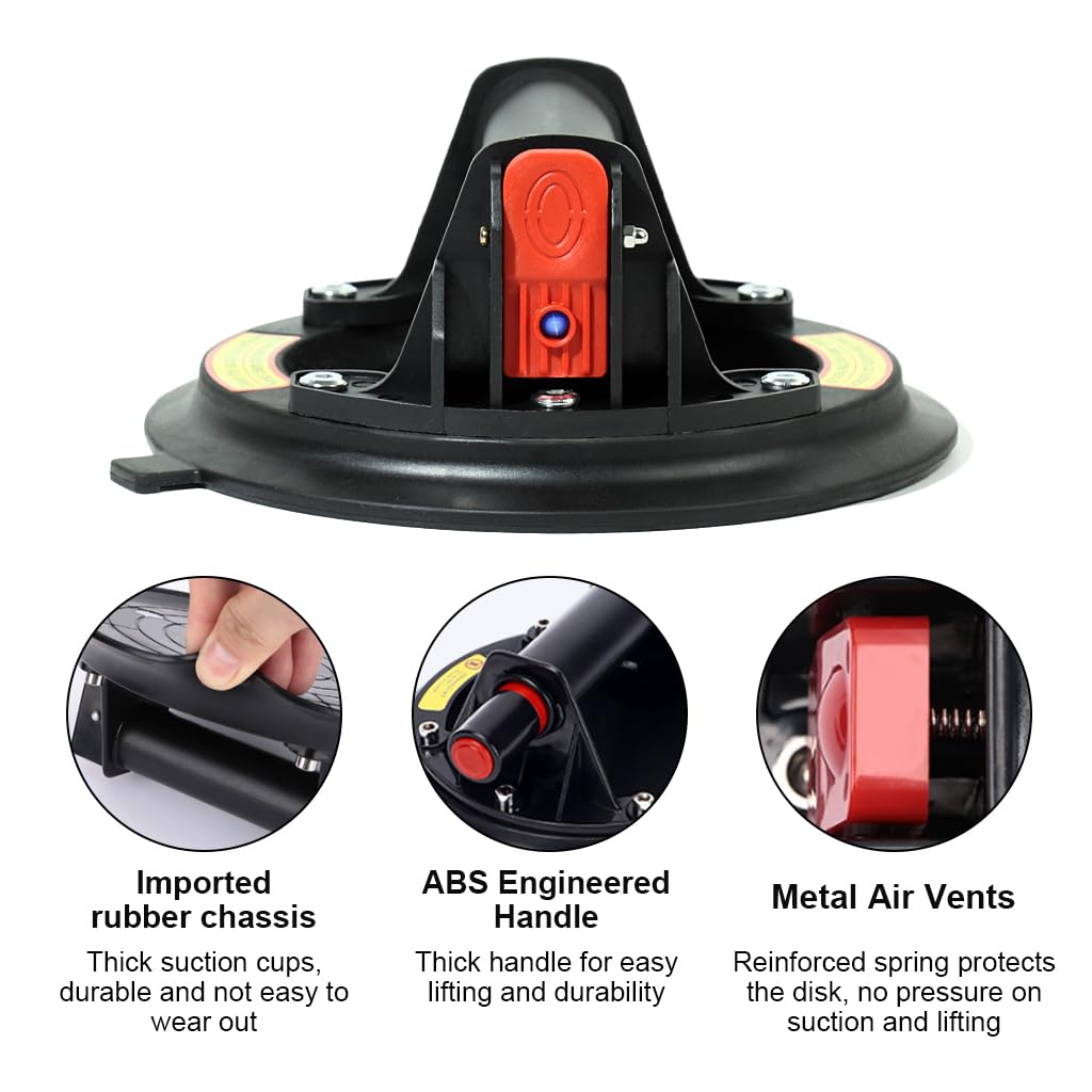 Serplex Suction Cup Lifter for Glass and Tile with 8 in Pad 330lbs Capacity | Ergonomic Handle