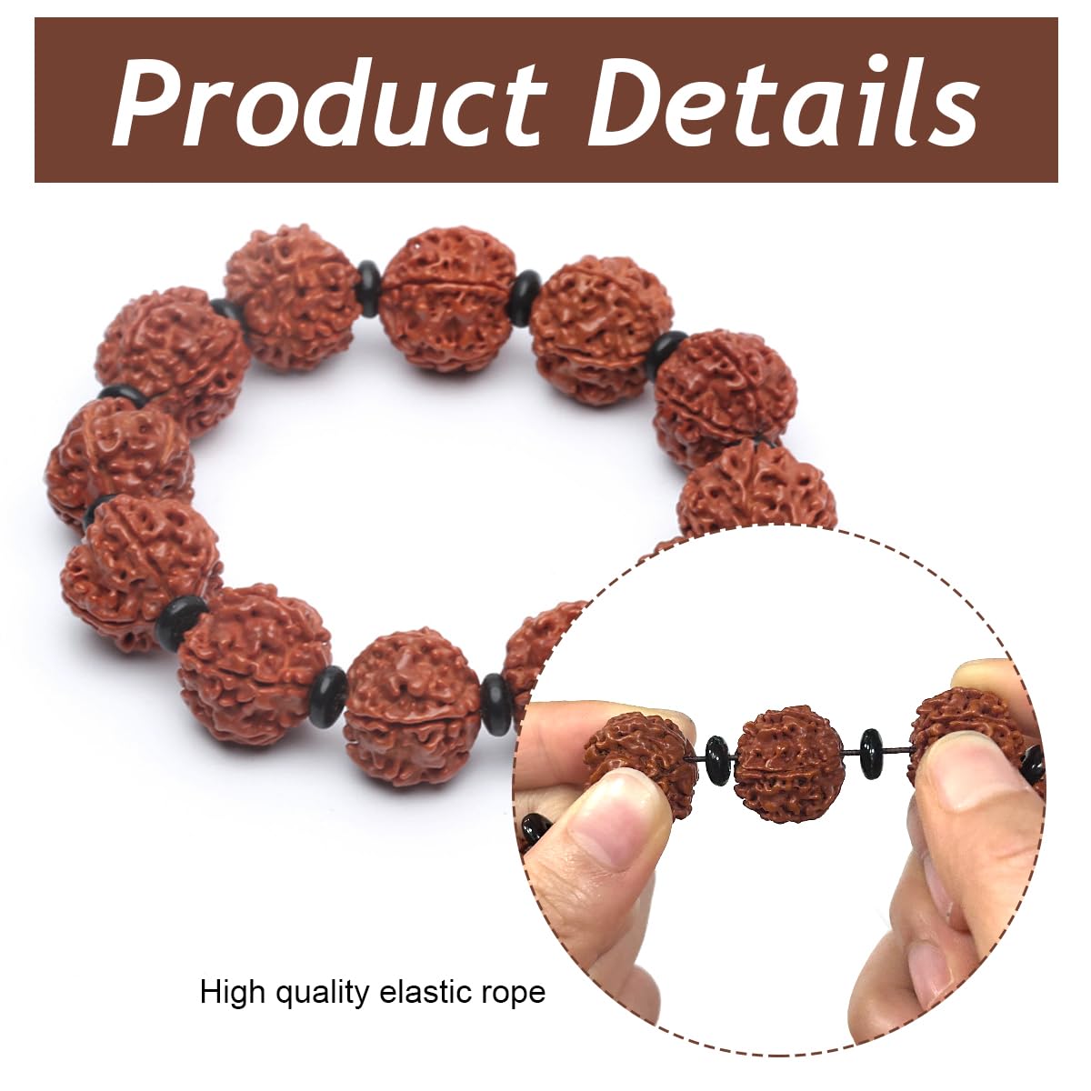 Venzina Rudraksha Bracelet for Meditation and Yoga with 18mm 5 Mukhi Beads | Spiritual Gift