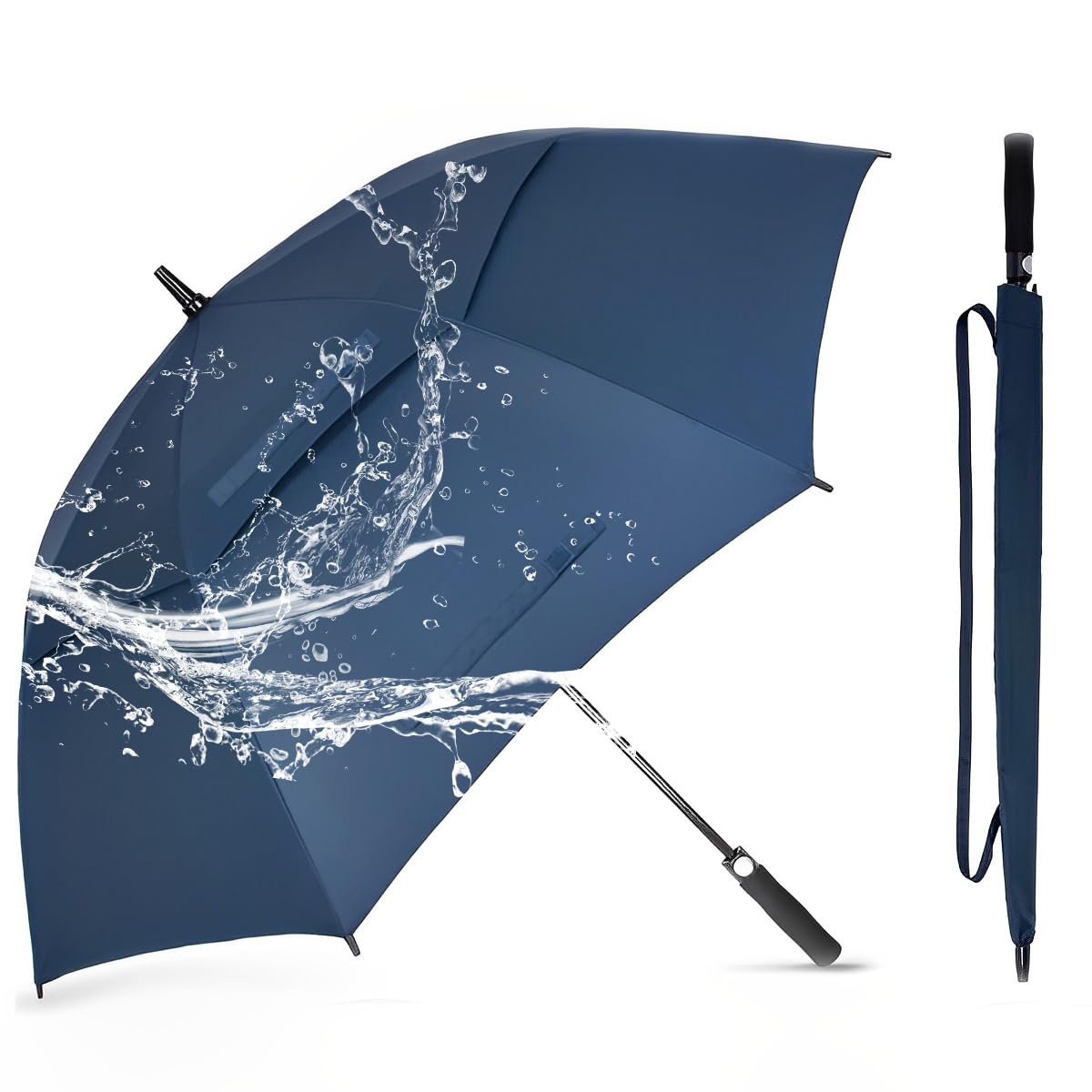 PALAY® 52Inch Big Umbrella for Men, Auto Open Large Golf Umbrella Windproof, Oversize Rain Umbrella with Cover for Aldult Men, Windproof Waterproof Umbrella for Commuting, Travel (Blue)