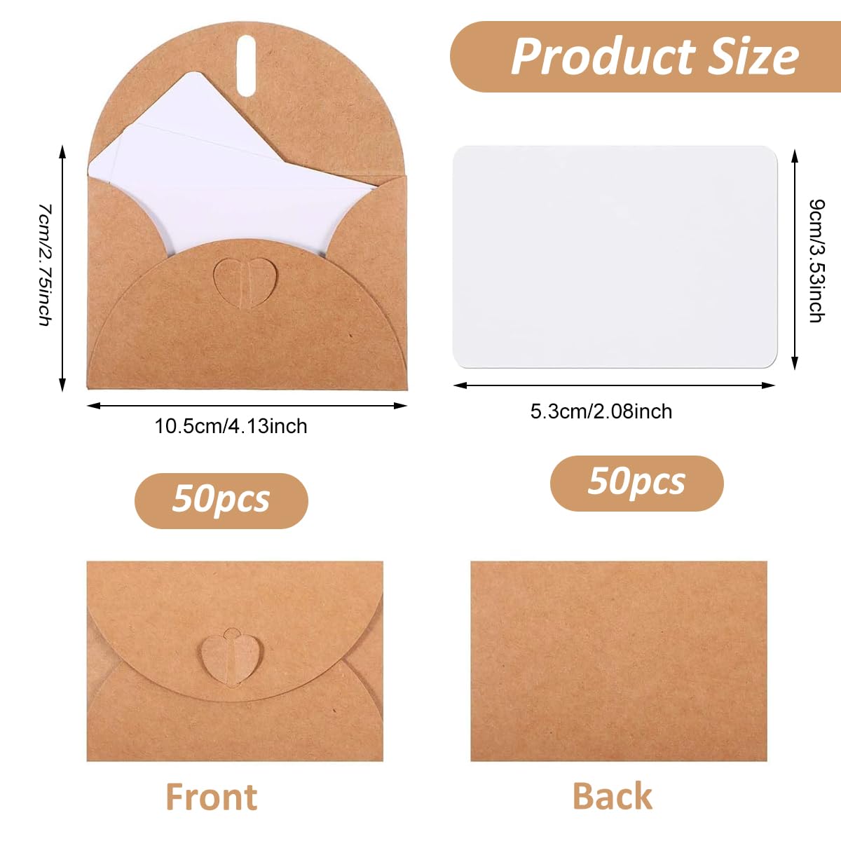 OFIFO Envelopes Set for Greeting Cards and Invitations with 50 Blank Cards 4.1x2.7 in | Light Brown Paper