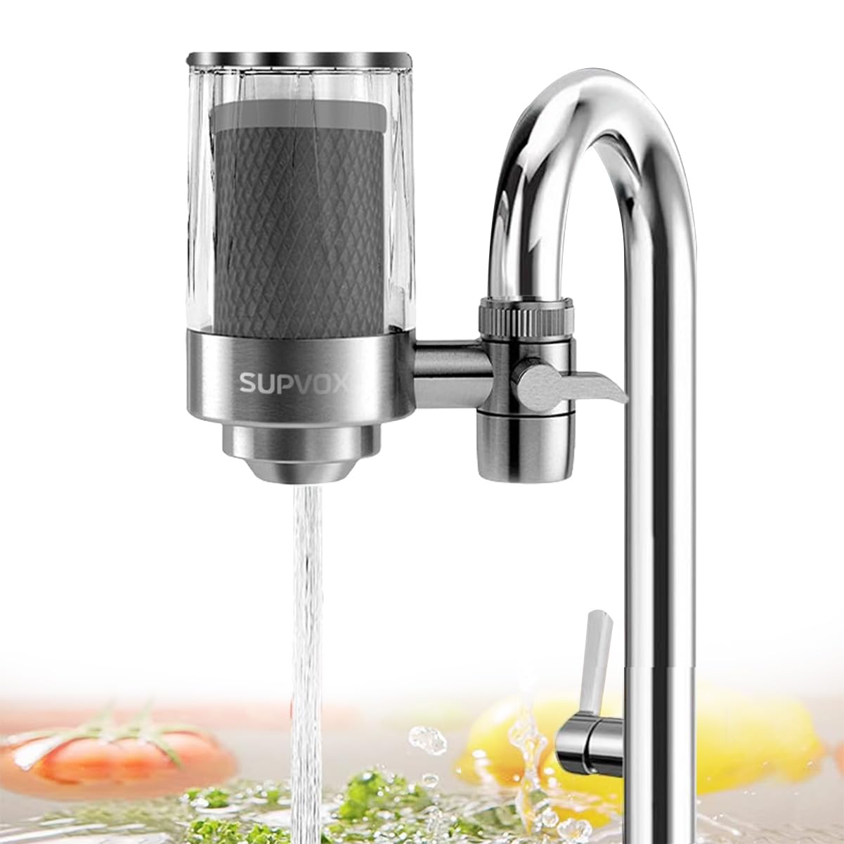 Supvox Faucet Water Filter for Kitchen Sink with Switching Valve and 304 Stainless Steel Core