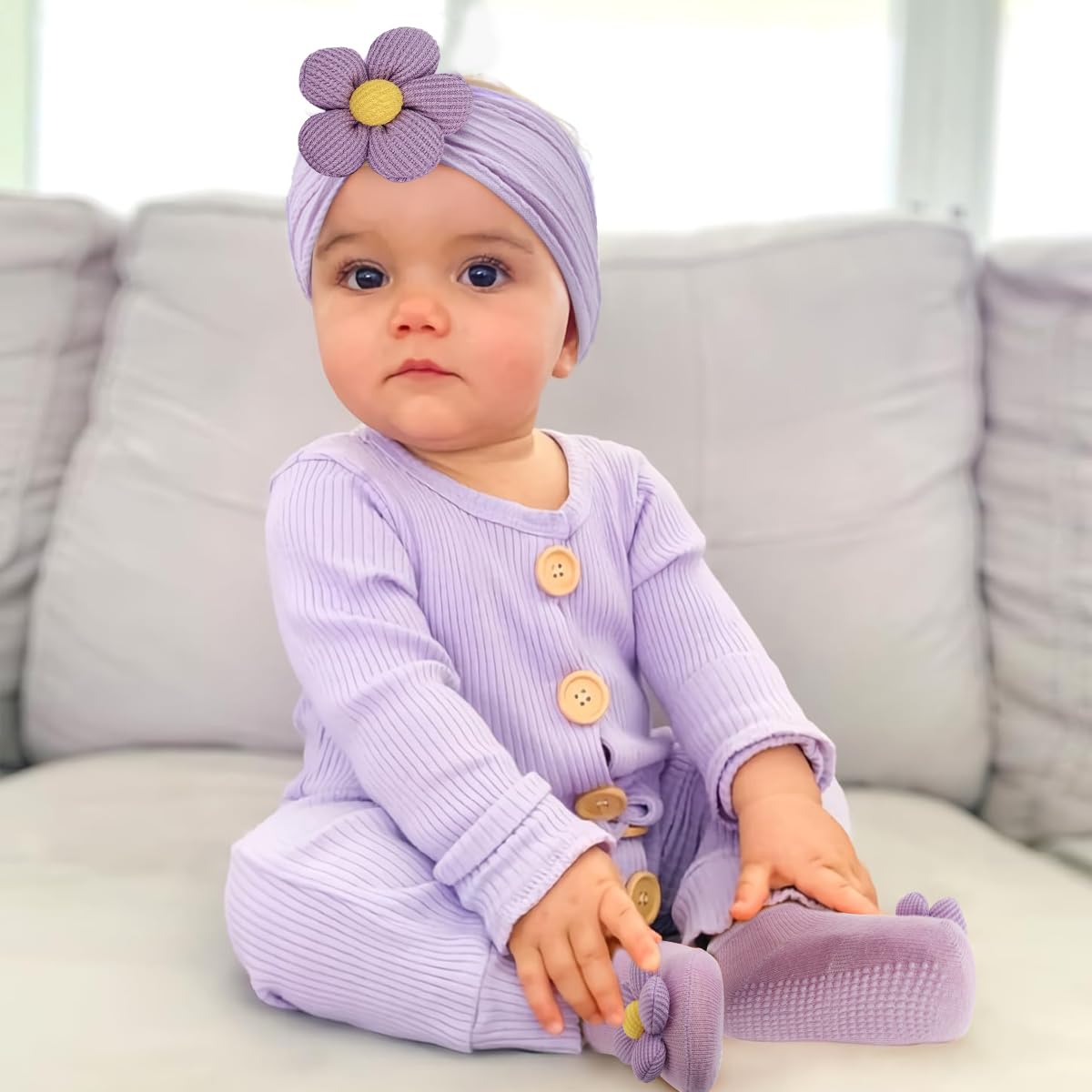 SNOWIE SOFT Flower Hair Bands and Socks Set for Baby Girls with Breathable Nylon | Ideal Baby Shower Gift