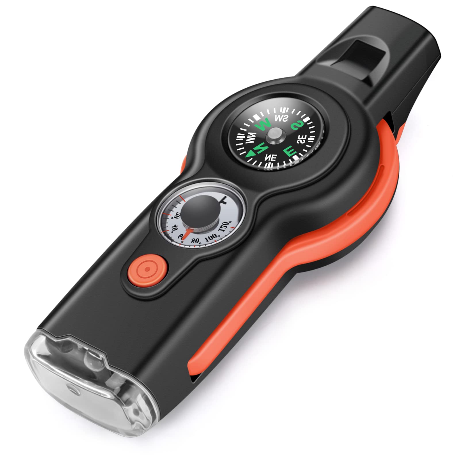 ZIBUYU 7-in-1 Emergency Survival Whistle, Outdoor Whistle with LED, Compass and Thermometer, Ideal for Camping, Hiking, Climbing, Hunting, Fishing, Rescuing, Scout Training